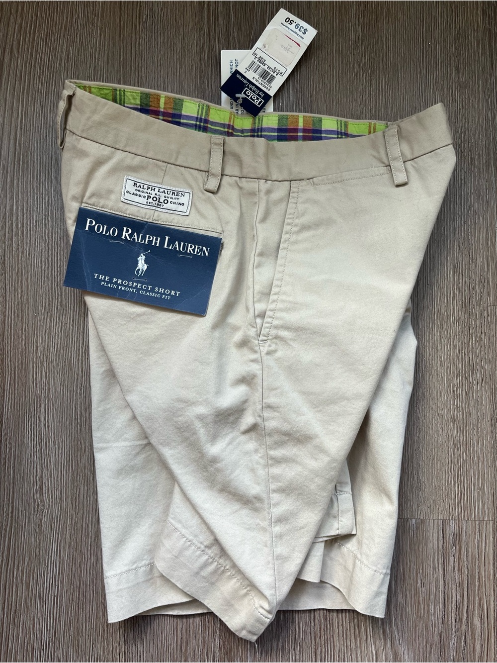 Ralph Lauren Cream Boys' Chino Shorts with Plaid Waistband